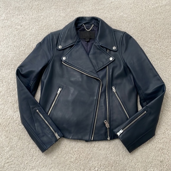 J.Crew Navy Leather Motorcycle Jacket - Picture 6 of 12